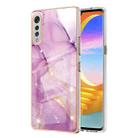 For LG Velvet 5G / 4G Electroplating Marble Pattern Dual-side IMD TPU Shockproof Case(Purple 001) - 1