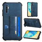 For Tecno Camon 17P Dream PU + TPU Four-corner Shockproof Back Cover Case with Card Slots & Holder(Blue) - 1