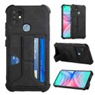 For Infinix Hot 10 Dream PU + TPU Four-corner Shockproof Back Cover Case with Card Slots & Holder(Black) - 1