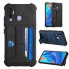 For Tecno Spark 7 Pro Dream PU + TPU Four-corner Shockproof Back Cover Case with Card Slots & Holder(Black) - 1