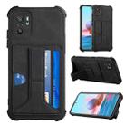 For Xiaomi Redmi Note 10 4G / Note 10S Dream PU + TPU Four-corner Shockproof Back Cover Case with Card Slots & Holder(Black) - 1