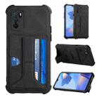 For OPPO A16 Dream PU + TPU Four-corner Shockproof Back Cover Case with Card Slots & Holder(Black) - 1