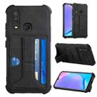 For vivo Y12i / Y11 / Y12 / Y15 / Y17 Dream PU + TPU Four-corner Shockproof Back Cover Case with Card Slots & Holder(Black) - 1