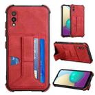 For Samsung Galaxy A02 EU Version / M02 Dream PU + TPU Four-corner Shockproof Back Cover Case with Card Slots & Holder(Red) - 1