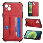 For iPhone 13 mini Dream PU+TPU Four-corner Shockproof Back Cover Case with Card Slots & Holder (Red) - 1