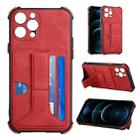 For iPhone 13 Pro Max Dream PU+TPU Four-corner Shockproof Back Cover Case with Card Slots & Holder (Red) - 1