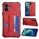 For iPhone 12 mini Dream PU+TPU Four-corner Shockproof Back Cover Case with Card Slots & Holder (Red) - 1