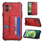 For iPhone 12 Dream PU+TPU Four-corner Shockproof Back Cover Case with Card Slots & Holder(Red) - 1