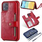 For iPhone 11 For  iPhone 11 Buckle Zipper Shockproof Protective Case with Holder & Card Slots & Wallet & Lanyard & Photos Frame(Red) - 1