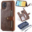 For iPhone 11 For  iPhone 11 Buckle Zipper Shockproof Protective Case with Holder & Card Slots & Wallet & Lanyard & Photos Frame(Coffee) - 1