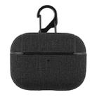 CP580 Casual Burlap Texture Anti-fall Wireless Earphone Protective Case with Hook For AirPods Pro(Black) - 1