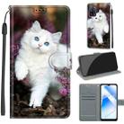 Voltage Coloured Drawing Magnetic Clasp Horizontal Flip PU Leather Case with Holder & Card Slots For OPPO A54 4G / A16 4G / A53s 5G / A55 5G(C08 Flower Bush Big White Cat) - 1