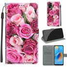 Voltage Coloured Drawing Magnetic Clasp Horizontal Flip PU Leather Case with Holder & Card Slots For OPPO F19 / A74 4G(C17 Green Leaf Pink Rose) - 1