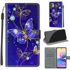 Voltage Coloured Drawing Magnetic Clasp Horizontal Flip PU Leather Case with Holder & Card Slots For Xiaomi Redmi Note 10 5G(C11 Blue Golden Chain Butterflies) - 1