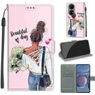 Voltage Coloured Drawing Magnetic Clasp Horizontal Flip PU Leather Case with Holder & Card Slots For Huawei P50(C09 Hug Flower) - 1