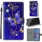 Voltage Coloured Drawing Magnetic Clasp Horizontal Flip PU Leather Case with Holder & Card Slots For Huawei P50(C11 Blue Golden Chain Butterflies) - 1