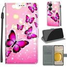 Voltage Coloured Drawing Magnetic Clasp Horizontal Flip PU Leather Case with Holder & Card Slots For Huawei P50 Pro(C03 Gradient Pink Flying Butterflies) - 1