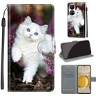 Voltage Coloured Drawing Magnetic Clasp Horizontal Flip PU Leather Case with Holder & Card Slots For Huawei P50 Pro(C08 Flower Bush Big White Cat) - 1