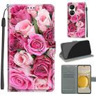 Voltage Coloured Drawing Magnetic Clasp Horizontal Flip PU Leather Case with Holder & Card Slots For Huawei P50 Pro(C17 Green Leaf Pink Rose) - 1