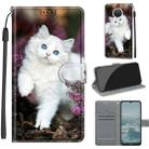 Voltage Coloured Drawing Magnetic Clasp Horizontal Flip PU Leather Case with Holder & Card Slots For Nokia G20 / G10 / 6.3(C08 Flower Bush Big White Cat) - 1