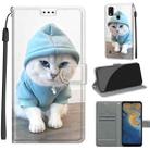 Voltage Coloured Drawing Magnetic Clasp Horizontal Flip PU Leather Case with Holder & Card Slots For ZTE Blade A51(C15 Blue Sweater White Cat) - 1