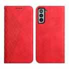For Samsung Galaxy S21 5G Diamond Pattern Splicing Skin Feel Magnetic Horizontal Flip Leather Case with Card Slots & Holder & Wallet(Red) - 1