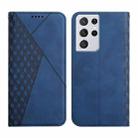 For Samsung Galaxy S21 Ultra 5G Diamond Pattern Splicing Skin Feel Magnetic Horizontal Flip Leather Case with Card Slots & Holder & Wallet(Blue) - 1