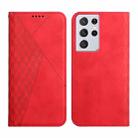 For Samsung Galaxy S21 Ultra 5G Diamond Pattern Splicing Skin Feel Magnetic Horizontal Flip Leather Case with Card Slots & Holder & Wallet(Red) - 1