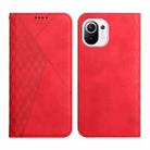 For Xiaomi Mi 11 Diamond Pattern Splicing Skin Feel Magnetic Horizontal Flip Leather Case with Card Slots & Holder & Wallet(Red) - 1