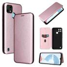 For OPPO Realme C21Y Carbon Fiber Texture Horizontal Flip TPU + PC + PU Leather Case with Card Slot(Pink) - 1