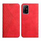 For OPPO A94 5G / F19 Pro+ 5G Diamond Pattern Splicing Skin Feel Magnetic Horizontal Flip Leather Case with Card Slots & Holder & Wallet(Red) - 1