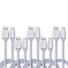 5 PCS USB to USB-C / Type-C Nylon Braided Charging Data Transmission Cable, Cable Length:1m(Silver) - 1