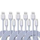 5 PCS USB to USB-C / Type-C Nylon Braided Charging Data Transmission Cable, Cable Length:3m(Silver) - 1