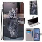 For Huawei P50 Coloured Drawing Cross Texture Horizontal Flip PU Leather Case with Holder & Card Slots & Wallet & Lanyard(Cat Becomes Tiger) - 1