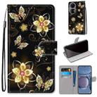 For Huawei P50 Coloured Drawing Cross Texture Horizontal Flip PU Leather Case with Holder & Card Slots & Wallet & Lanyard(Gold Diamond Butterfly) - 1