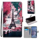 For Huawei P50 Coloured Drawing Cross Texture Horizontal Flip PU Leather Case with Holder & Card Slots & Wallet & Lanyard(Pink Flower Tower Bridge) - 1