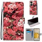 For Huawei P50 Pro Coloured Drawing Cross Texture Horizontal Flip PU Leather Case with Holder & Card Slots & Wallet & Lanyard(Pink Rose Garden) - 1