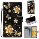 For Huawei P50 Pro Coloured Drawing Cross Texture Horizontal Flip PU Leather Case with Holder & Card Slots & Wallet & Lanyard(Gold Diamond Butterfly) - 1