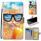 For Huawei P50 Pro Coloured Drawing Cross Texture Horizontal Flip PU Leather Case with Holder & Card Slots & Wallet & Lanyard(Cat Drinking Soda) - 1