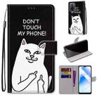 For OPPO A54 4G / A16 4G / A53s 5G / A55 5G Coloured Drawing Cross Texture Horizontal Flip PU Leather Case with Holder & Card Slots & Wallet & Lanyard(Middle Finger White Cat) - 1