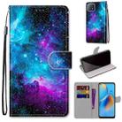 For OPPO A72 5G / A73 5G / A53 5G Coloured Drawing Cross Texture Horizontal Flip PU Leather Case with Holder & Card Slots & Wallet & Lanyard(Purple Green Starry Sky) - 1