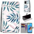 For OPPO F19 / A74 4G Coloured Drawing Cross Texture Horizontal Flip PU Leather Case with Holder & Card Slots & Wallet & Lanyard(Pink Green Leaf) - 1