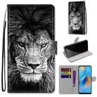 For OPPO F19 / A74 4G Coloured Drawing Cross Texture Horizontal Flip PU Leather Case with Holder & Card Slots & Wallet & Lanyard(Black White Lion Head) - 1