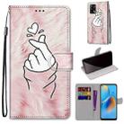 For OPPO F19 / A74 4G Coloured Drawing Cross Texture Horizontal Flip PU Leather Case with Holder & Card Slots & Wallet & Lanyard(Pink Hands Heart) - 1