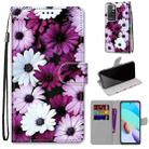 For Xiaomi Redmi 10 Coloured Drawing Cross Texture Horizontal Flip PU Leather Case with Holder & Card Slots & Wallet & Lanyard(Chrysanthemum Pink White Purple) - 1