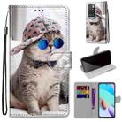 For Xiaomi Redmi 10 Coloured Drawing Cross Texture Horizontal Flip PU Leather Case with Holder & Card Slots & Wallet & Lanyard(Slant Hat Blue Mirror Cat) - 1