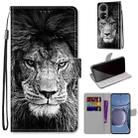 For Huawei P50 Coloured Drawing Cross Texture Horizontal Flip PU Leather Case with Holder & Card Slots & Wallet & Lanyard(Black White Lion Head) - 1