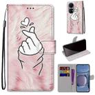 For Huawei P50 Coloured Drawing Cross Texture Horizontal Flip PU Leather Case with Holder & Card Slots & Wallet & Lanyard(Pink Hands Heart) - 1