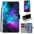 For Huawei P50 Coloured Drawing Cross Texture Horizontal Flip PU Leather Case with Holder & Card Slots & Wallet & Lanyard(Purple Green Starry Sky) - 1