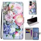 For Huawei P50 Coloured Drawing Cross Texture Horizontal Flip PU Leather Case with Holder & Card Slots & Wallet & Lanyard(Light Pink Bouquet) - 1